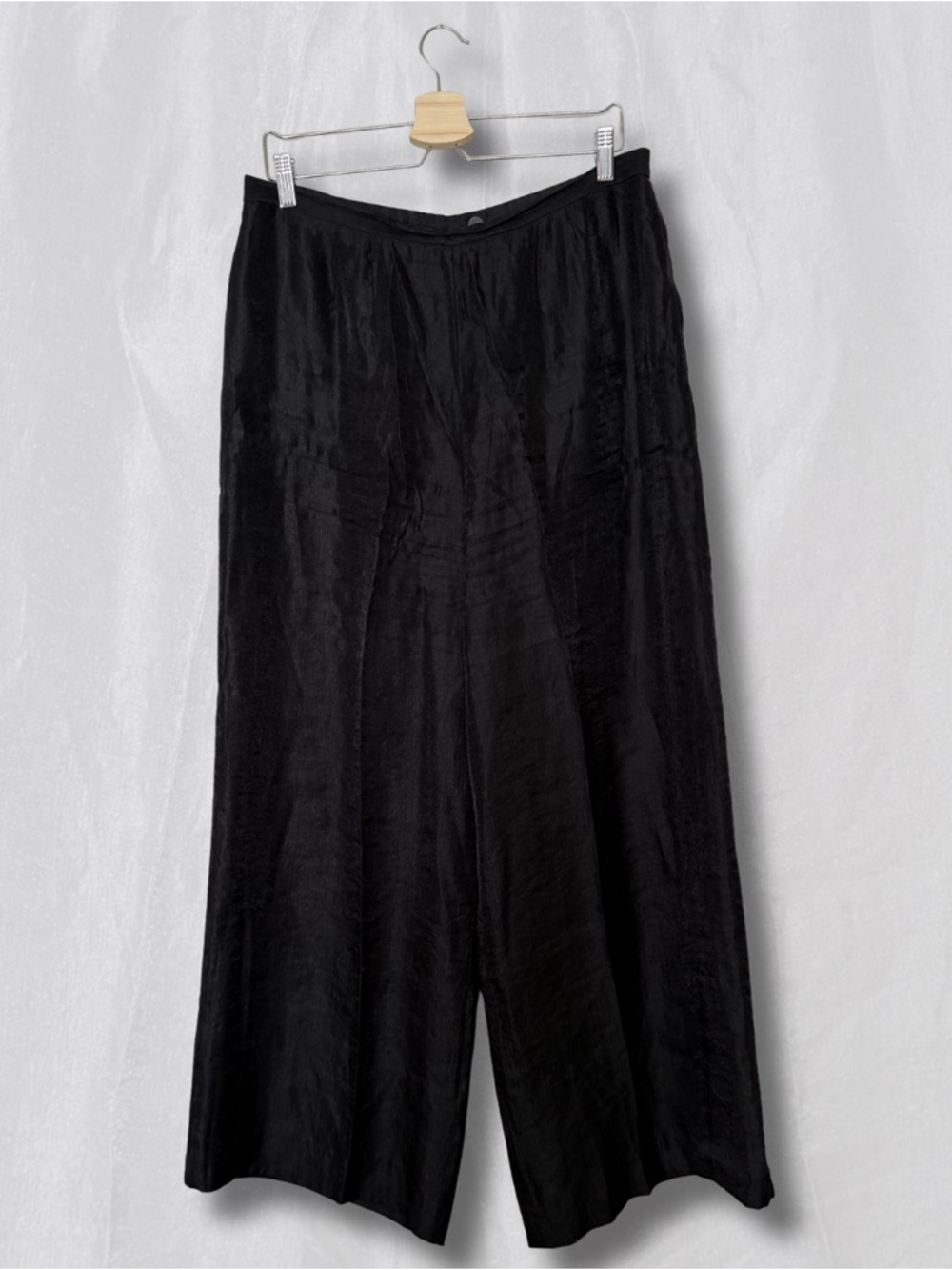 Black Wide-Leg Satin Pants